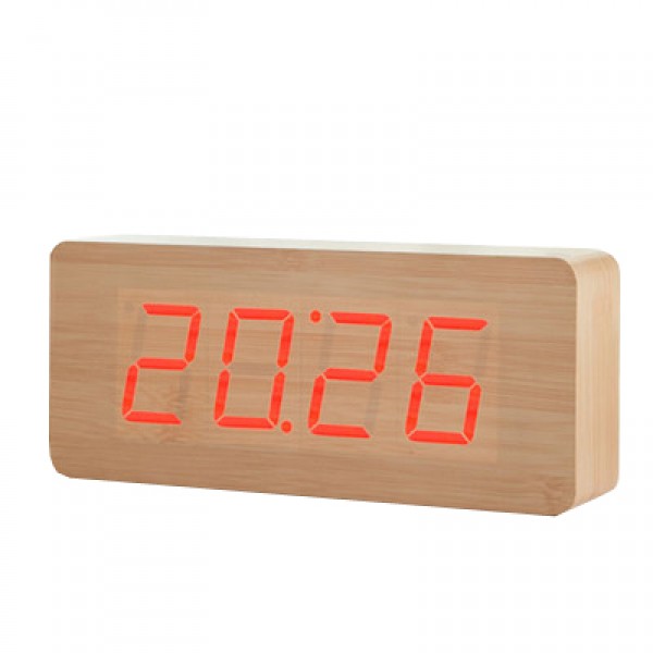 LED Digital Clock Wooden 1292-Red